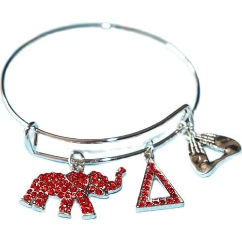 Customize Greek Organization Red Crystal Elephant Delta Hand Charm Sorority Bangles