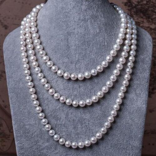Classic 9-10mm south sea round white pearl necklace48inch14k