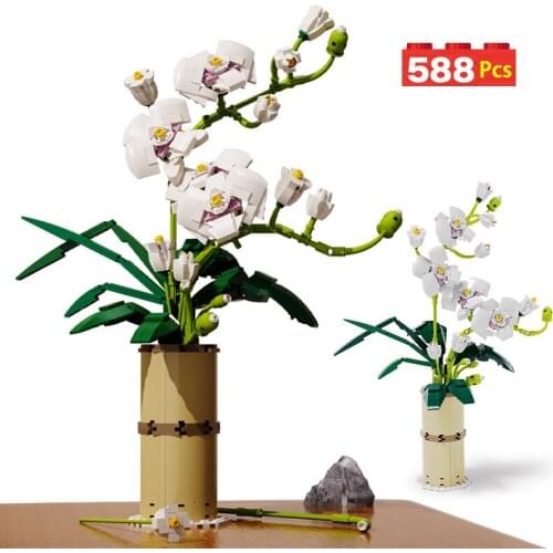 Moc Bouquet Orchid Flowers Building Blocks City Romantic Home Decoration Diy Friends Bricks Toys For Children Girls Gift
