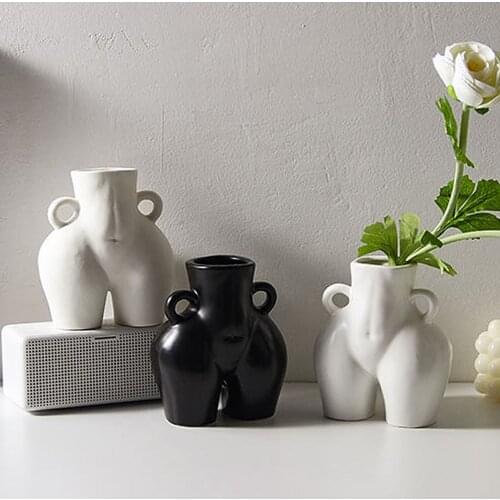 Creative Ceramic Vase Desktop Plant Container Human Body Shaped Art Decorative Flower Pot Side Ring Handle Home Decor Dropship