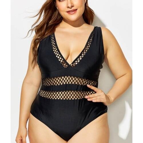 8XL Black Lace Swimsuit One Piece Plus Size Swimwear Women Bodysuit 2020 Push Up Swim Wear Large Size Monokini Tankini Badpak