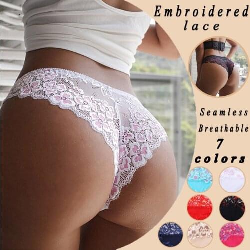 Lace Temptation sexy Womens Panties Embroidery Lace Panties Sexy Low-waist Briefs Thong G-String Lingerie Underwear Panties
