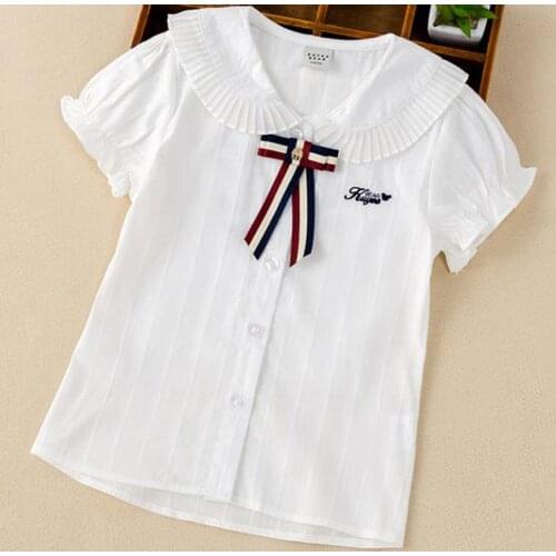 Girls summer short-sleeved shirt childrens white shirts college style new primary school students tops blouse
