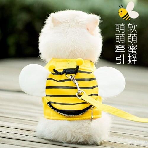 Lovely Bee Vest Dog Leash Teddy Pet Supplies Chest Strap Metal Chain Harness Small Dogs Puppy Accessories Bag Mesh Wings