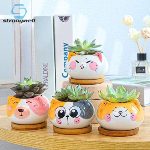 Strongwell Home Office Decoration Mini Bonsai Ceramic Animal Flower Pot Miniature Model Living Room Balcony Display Planter Gift