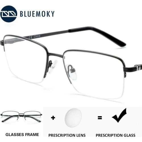 BLUEMOKY Half Rim Prescription Progressive Glasses Men Anti Blue Rays Photochromic Myopia Eyeglasses Business Optical Spectacles