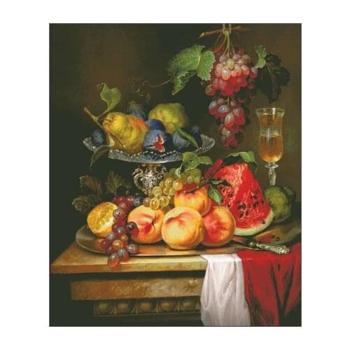 Still Life With Fruit on a Dish Fruit Cross Stitch Kits Top Quality Embroidery Needlework DIY 14CT Unprinted Handmade Decorative