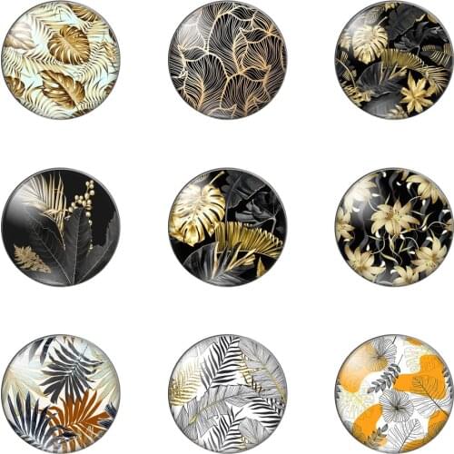 New Gold Leaf Greenery Nice Painting 12mm/20mm/25mm/30mm Round Photo Glass Cabochon Demo Flat Back Making Findings