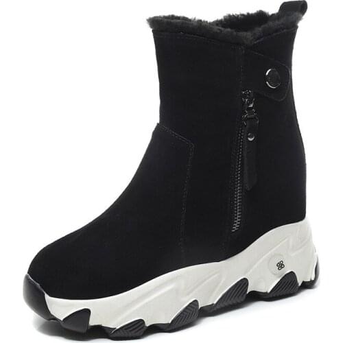 New Lightweight Platform Inner Increased Wedges Winter Warm Shoes Snow Boots Cow Suede Leather Boots Fashion Casual Women Boots