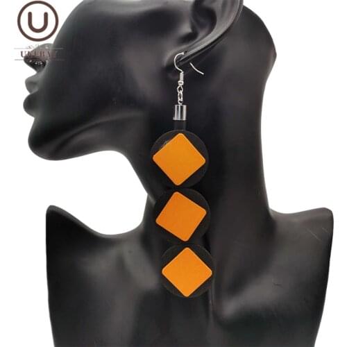 UKEBAY New Orange Wood Earrings For Female Long Drop Earrings Handmade Jewelry Goth Ear Accessories Women Wooden Jewellery Gifts