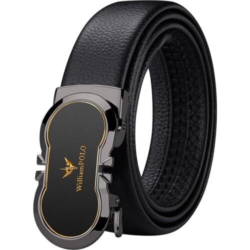 WilliamPolo new style Genuine leather Men Belt high quality luxury cowhide Fashion alloy Automatic Buckle casual business 20835
