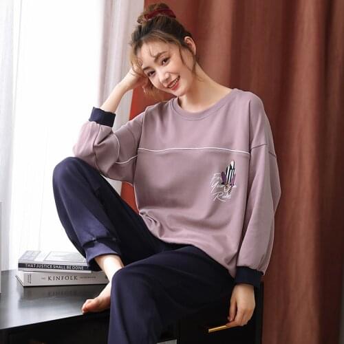 New Women Pyjamas 100% Cotton Long Tops Set Female Pajamas Set NightSuit Sleepwear Sets Long Pants Night Home Clothes For Women