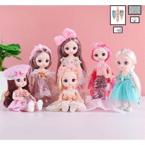 Original 1/12 BJD Doll Toys Mini Cute 16 CM 13 Movable Joint Beautiful Princess Dress Long Curls Dress up Doll Toys For Girls