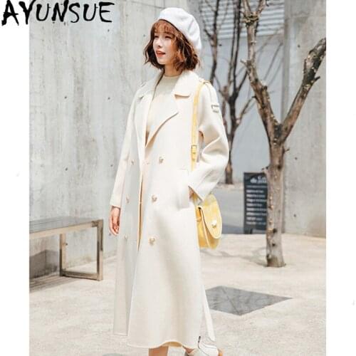 AYUNSUE 100% Wool Coat Autumn Winter Jacket Women Double Side Woolen Coat Female Jacket Korean Long Jackets Abrigo Mujer 987065