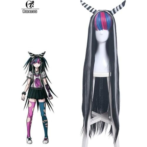 ROLECOS Game Danganronpa Mioda Ibuki Cosplay Wig 100cm Long Straight Women Hair Mixed Color Women Hair Synthetic High Temp Fiber