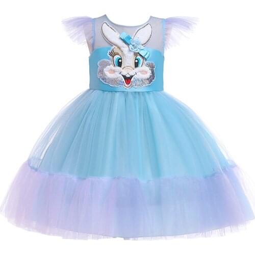 Girls Princess Dress Cartoon Vivid Rabbit Dress Girl Ruffle Sleeve Kids Dresses for Girls Party Lace Tutu Children Clothes