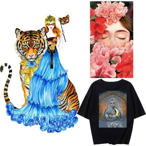 Flower Girl Patches Tiger Thermal Sticker on Clothes Iron-on Transfers for Clothing Thermoadhesive Patch Diy Applique for Dress