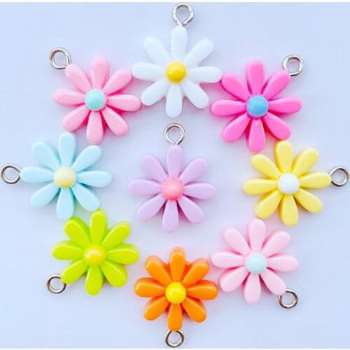 10 Resin Acrylic Cartoon Color Flower Series Pendant Key Chain Pendant Necklace Pendant For DIY Decoration Accessories 061