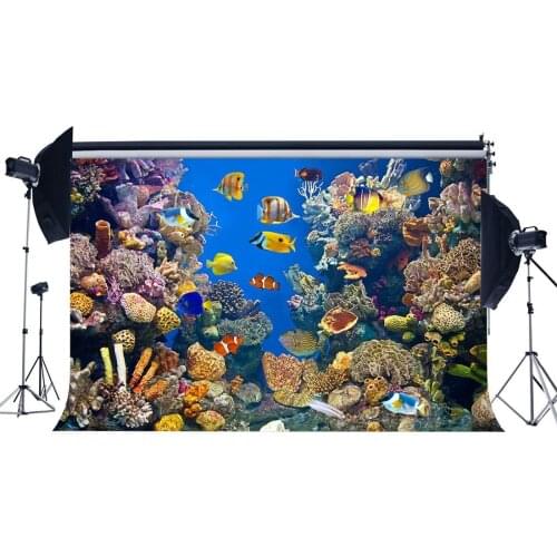 Underwater World Backdrop Aquarium Fancy Corals Fish Summer Journey Ocean Sailing Romantic Wallpaper Background