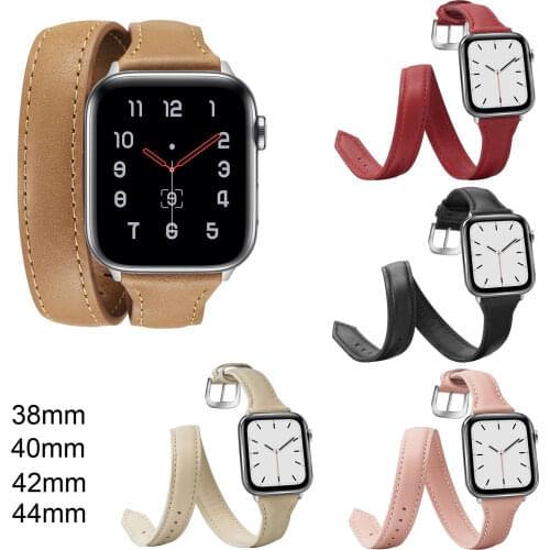 Double Tour Band for Apple Watch iWatch 40 44mm 38 42mm Extra Long Cowhide Leather Strap Bracelet For Series 5 4 3 2 1 Watchband
