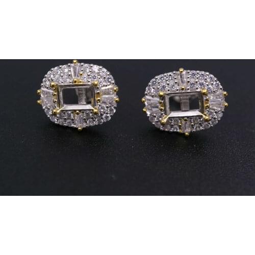 4x6MM Rectangle Prong Bezel Luxury Solid 925 Sterling Silver Pave Studs Earrings Settings DIY Jewelry Supplies 1702209