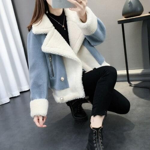 Net red autumn and winter loose knitted fur one body thickened sweater cardigan womens lamb like coat short
