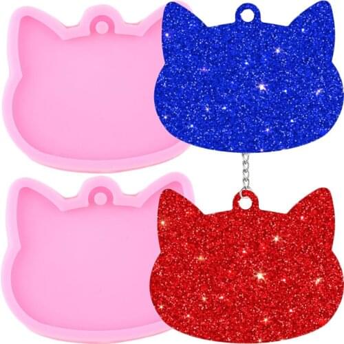 Super Glossy Cat Heads Silicone Keychain Mold Keychains Making Mould Handmade Polymer Clay Necklace Jewelry Epoxy Crafting Molds
