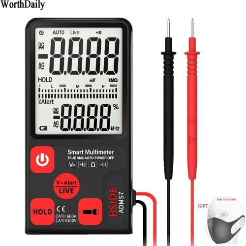 Ultra Portable BSIDE ADMS7 Digital Multimeter ADMS7 3.5" RMS 3-Line Display Voltmeter AC DC Voltage NCV Resistance Ohm Hz Tester