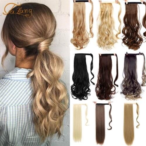 TALANG Synthetic Hairpiece Wavy Long Ponytail Wrap on Clip Hair Extensions Ombre Brown Pony Tail Blonde Fack Hair