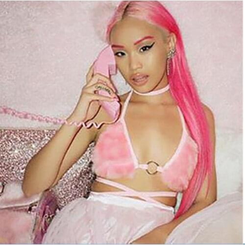 Brand New Sexy Women Bras Fluffy Plush Top Sweet Girl Pink Color Crop Top Ladies Crop Top Ladies Underwear