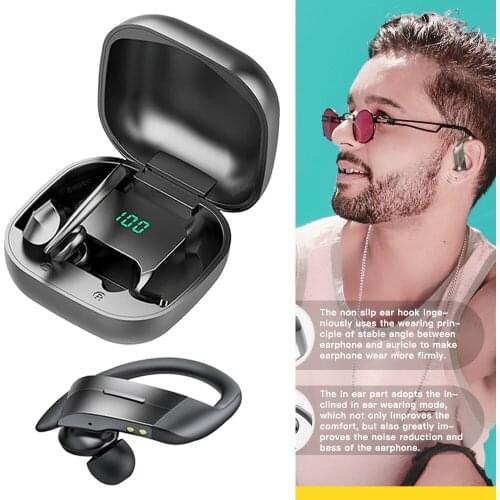 TWS Wireless Earphones V5.0 Bluetooth headphones Ear Hook Sports Runing ear buds Driving Car Business Wireless Headset with Mic
