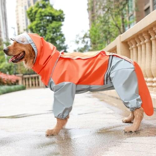 Dog Raincoat Waterproof Reflective Raining Coat Small Large Dog Hooded Dog Jumpsuit Rain Coat Labrador French Bulldog Clothes