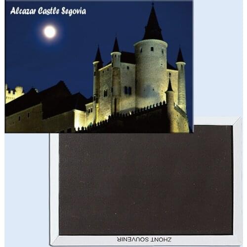 Moon Over Alcazar Castle, Segovia, Magnetic Refrigerator Affixed With Tourist Souvenirs 24723