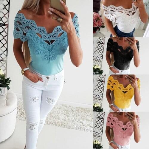 Sexy Lace feature a word collar comfortable shirt Europe and the United States hot summer top for women 2019 Sexy explosions top