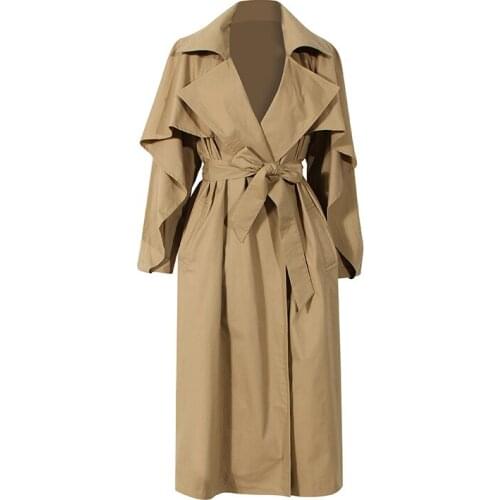 Women Khaki Big Size Long Cloak Trench New Lapel Long Sleeve Loose Fit Windbreaker Fashion 2021 New Spring Autumn Outwear