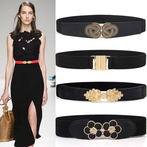 Hot New Women Cummerbunds Elastic Wide Stretch belt gold Bukle Waistband dress decorate ceinture femme party cinturones mujer