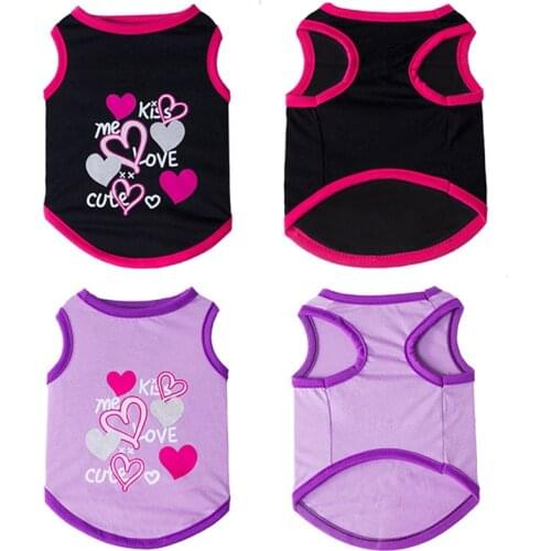 Purple Red Heart Love Print Dog Vest Unisex Puppy Cat T Shirt Puppy Sleeveless Clothing Cute Dogs Clothes For Small Medium Dogs