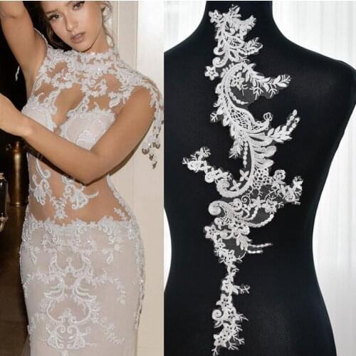 1 Pair/2 Pieces 53*17cm Delicate Wedding Veil Head Ornaments Body Lace Applique Off White Lace Trim Dress DIY Lace Accessorie