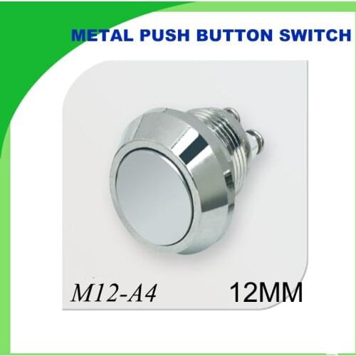 12mm metal push button switch IP65 IK08 nickel plated brass 1NO momentary round wiring terminal