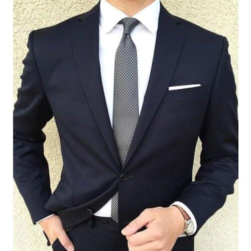 2 Pieces Dark Navy Mens Suit (Jacket+Pants) Groom Tuxedos Best Man Suit Groomsman Mens Wedding Suits Bridegroom Casual Wear