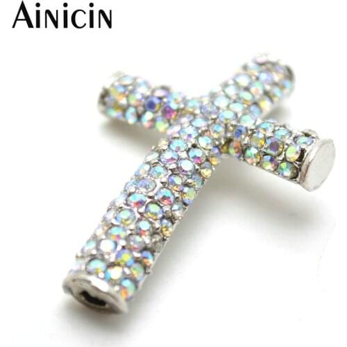 20pcs High Quality Rainbow Color Rhinestone Setting 27x38mm Cross Shape Pendant Connectors For Bracelet Making Materials
