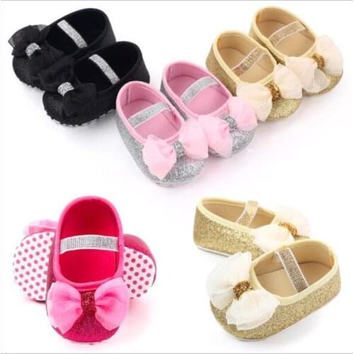 2020 New Baby Girls Princess Shoes Lovely Bowknot Infants Crib Shoes Soft Bottom Non-slip Newborn First Walkers