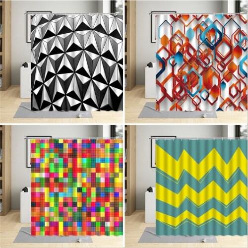 Abstract Geometric Shower Curtain Creative Modern Color Striped Lattice Bathroom Decor Bathtub Hanging Curtains Sets Wall Cloth