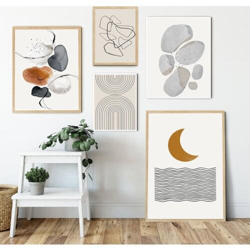 Abstract Moon Lake Print Geometric Minimalist Modern Posters and Prints Boho Wall Art Canvas Painting Wall Pictures Home Decor