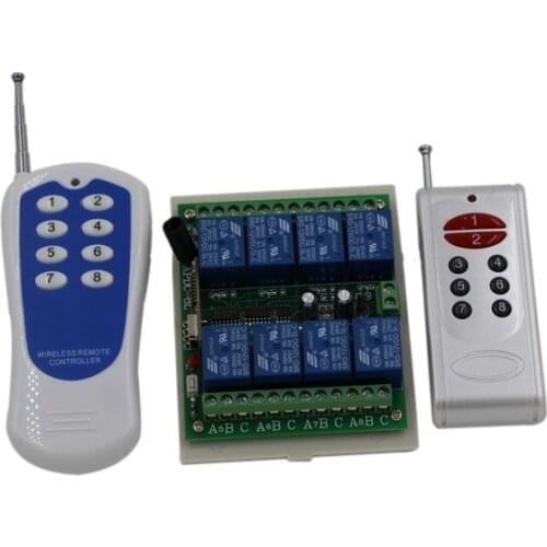 12V 8 Ways Wireless Digital Remote control Switch With 2 Transmitter + receiver 315/433 MHZ, Latch/Momentary/Toggle SKU: 5008