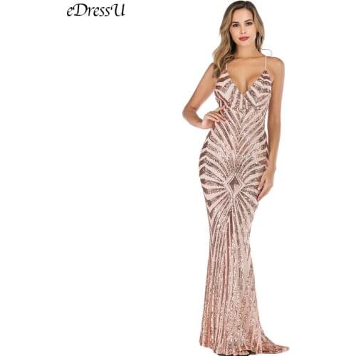 Glitter Sequins Evening Dress Sexy Spaghetti Party Dress Robe de Soiree Elegant Vestido de Fiesta Formal Prom Dress YMK-19009