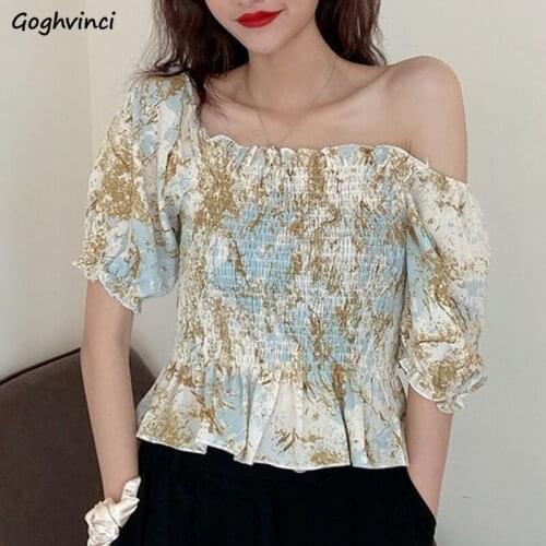Blouse Women Sexy Slash Neck Elasticity Puff Sleeve Elegant Tie Dye Fashionable All-match Casual Street Edible Tree Fungus Girl