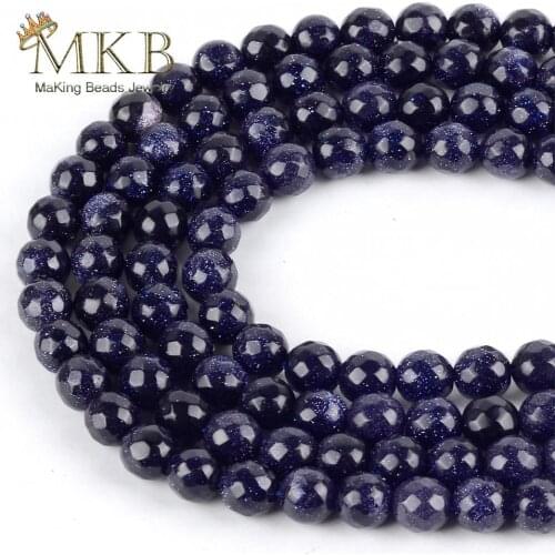 Wholesale Faceted Blue Sand Natural Stone Spacer Beads For Jewelry Making Beaded Diy Bracelet Necklace 4/6/8/10/12mm 15" Strand