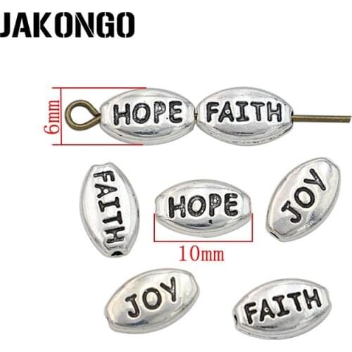 60PCS Antique Silver Plated Faith Hope Joy Spacer Loose Beads for Making Bracelet Jewelry Accessories DIY Handmade