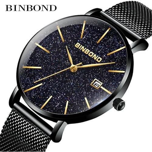 Men Watch Leather Mens Watches Ultra-thin Mesh Strap Student Boys WristWatch Male Starry Sky Fashion Waterproof Quartz Clocks